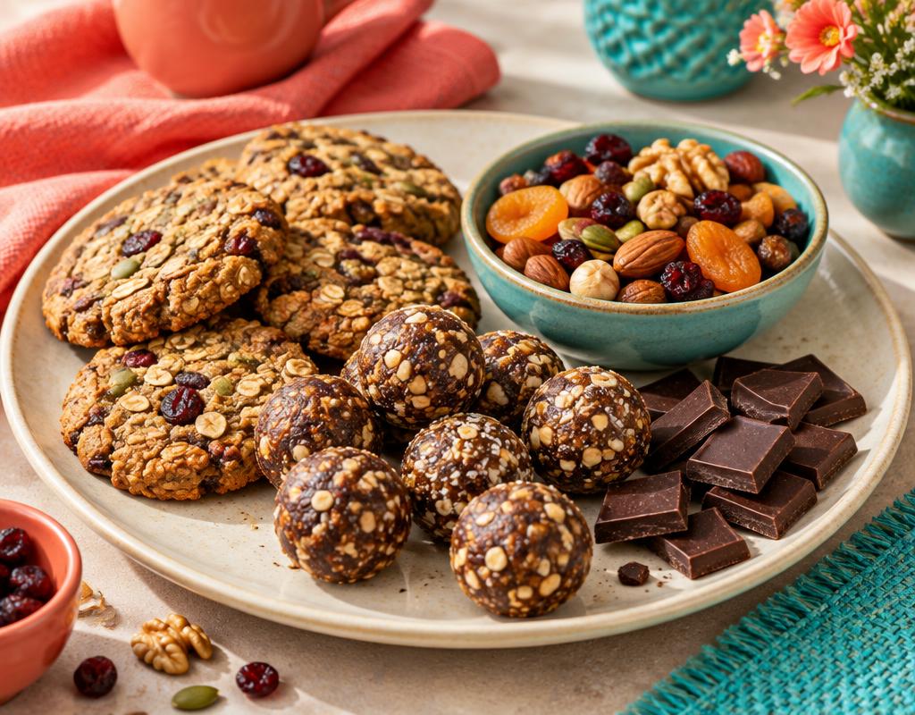 Snacks gourmands sans sucres ajoutés : cookies, bouchées et chocolat noir